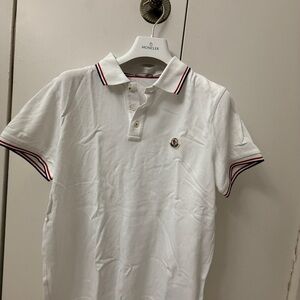 Moncler White Polo with Red and Blue Accents